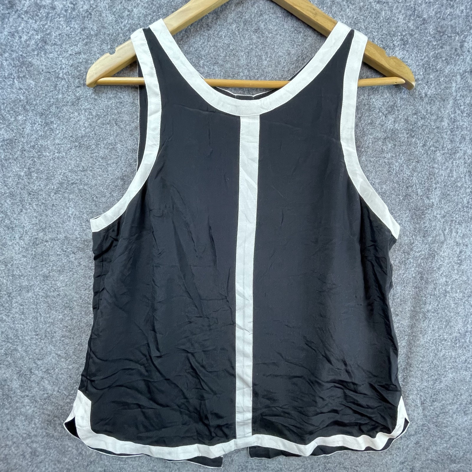 Aryn K Flyaway Blouse Tank Top Womens Large Black White Silk 90s Y2k Back Slit